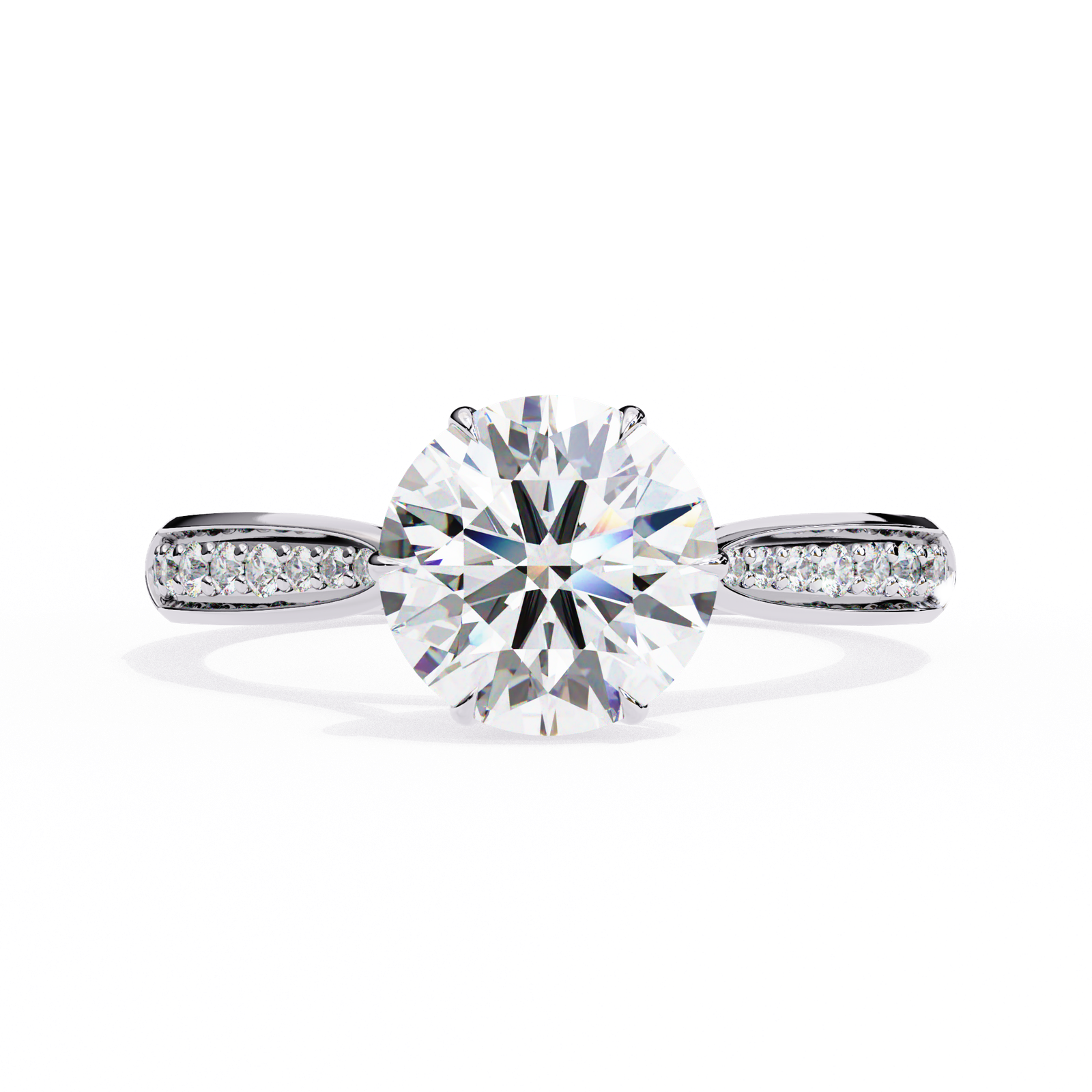 Round Brilliant Diamond Engagement Ring with Split Pave Band